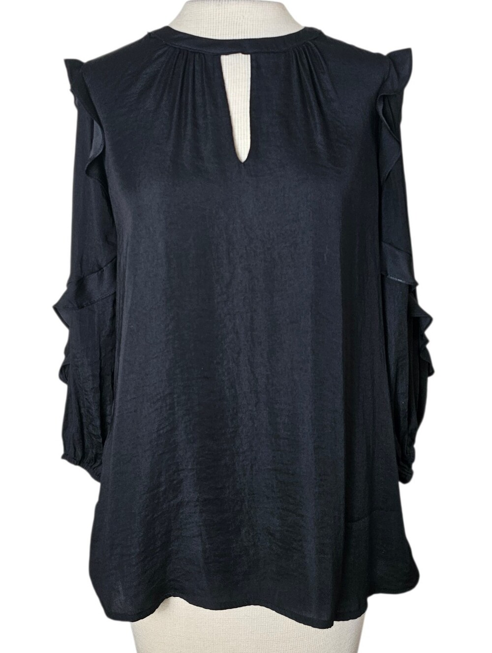 Dolan for Anthropologie Ruffle Blouse Size XS Black Keyhole Top Whimsigoth